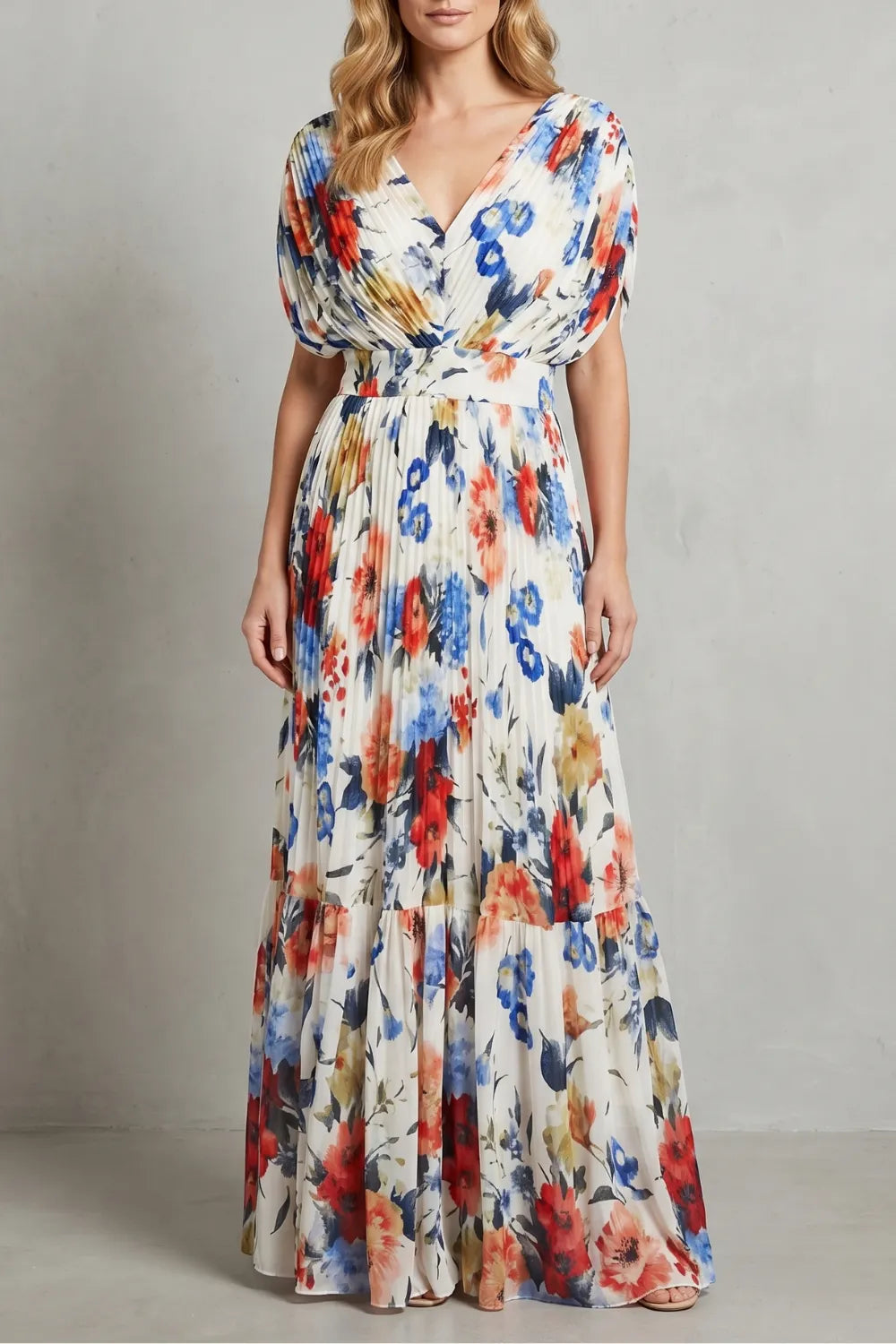 Pleated floral elegance – Maxi dress