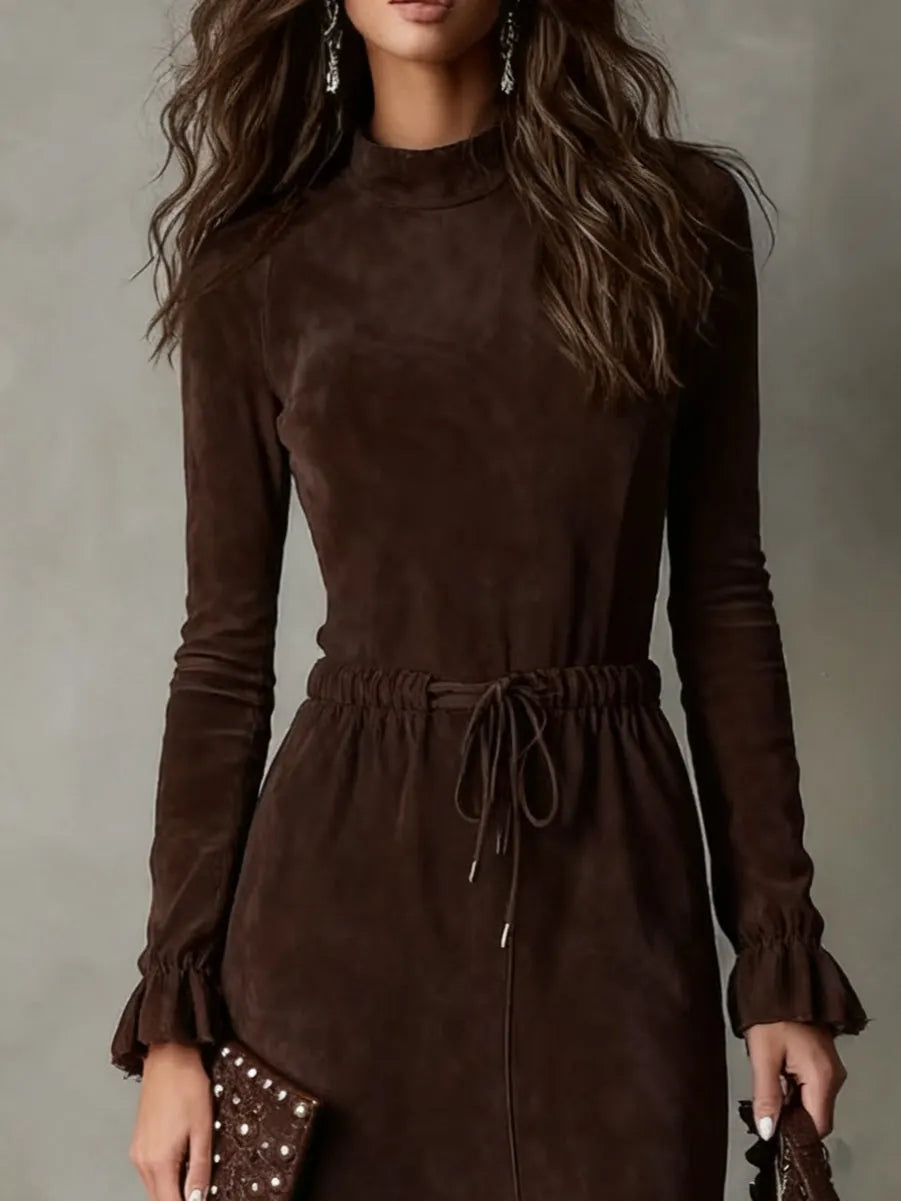 Isla | Suede Midi Dress with Tie Waist