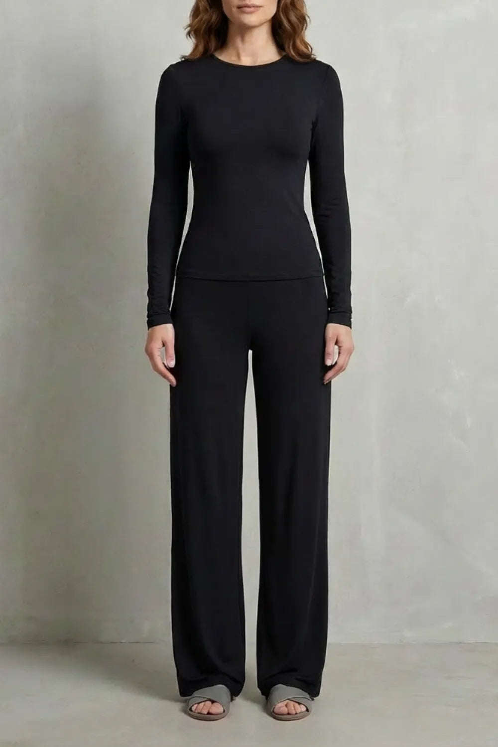 Sleek Simplicity – Pure Color Wide-Leg Pants Suit