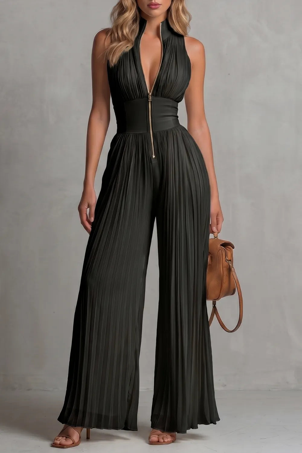 Pleated halter elegance – Wide-leg jumpsuit