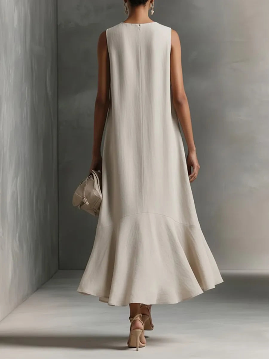 Women's V-neck Sleeveless Casual Loose Linen Dress