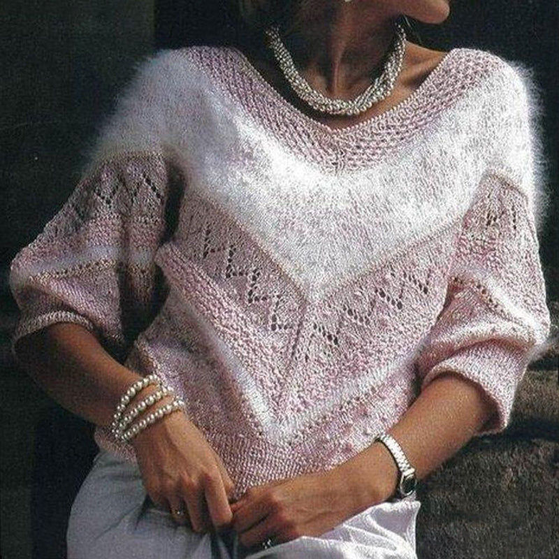Pink Awareness Jacquard Cozy Knit V-Neck Sweater