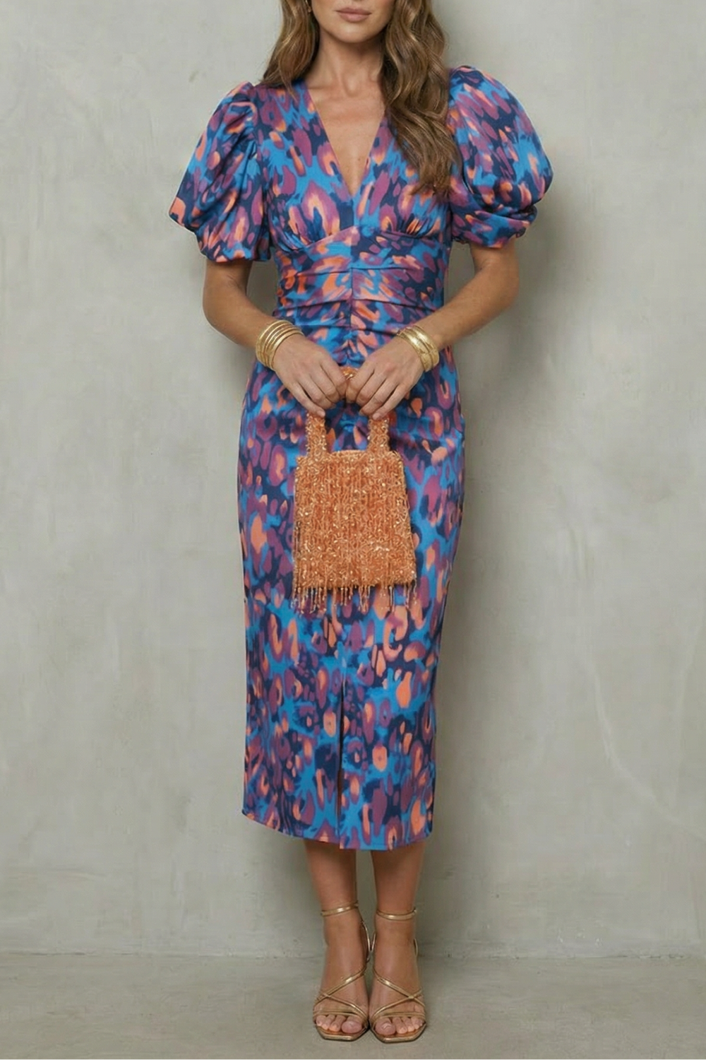 Bold abstract statement – Puff sleeve midi dress