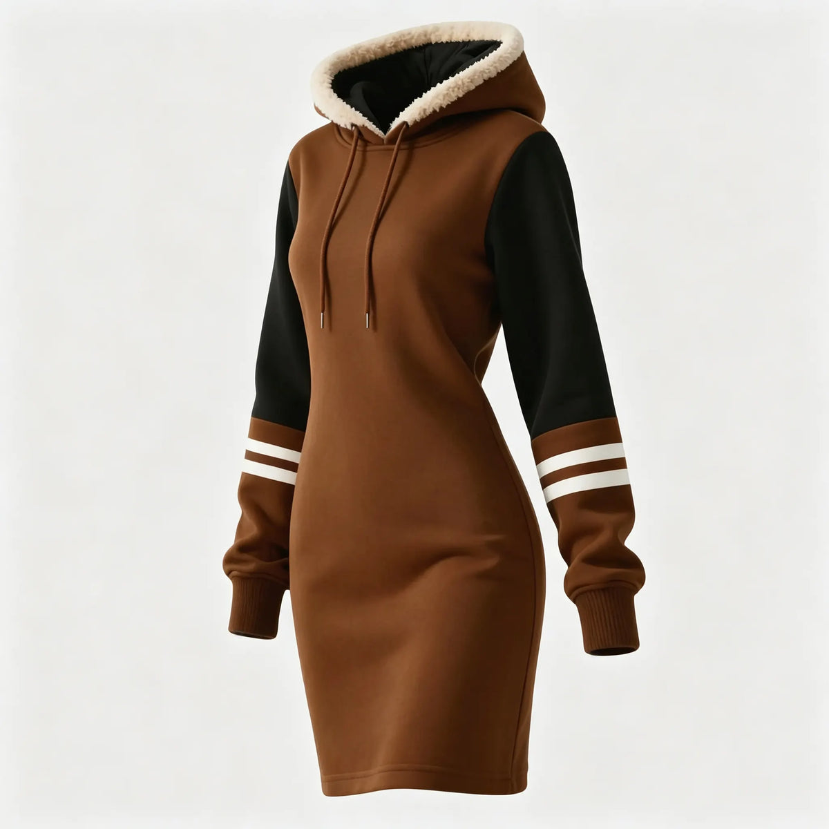 Women's Color Block Hooded Long Sweatshirt Dress