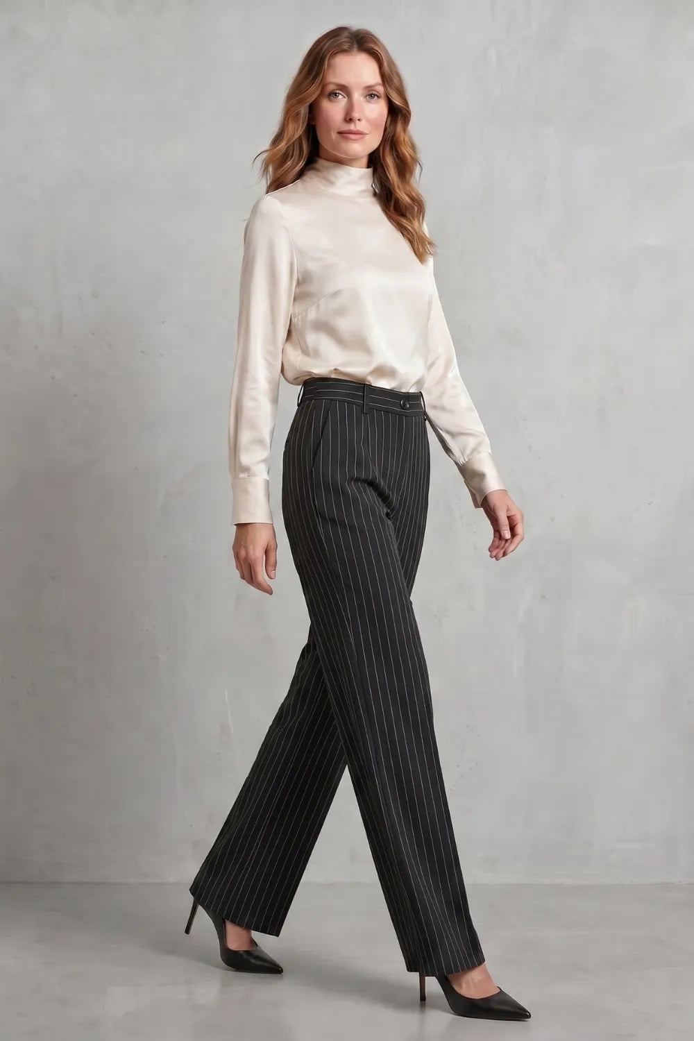 Refined pinstripe elegance – Wide-leg trousers