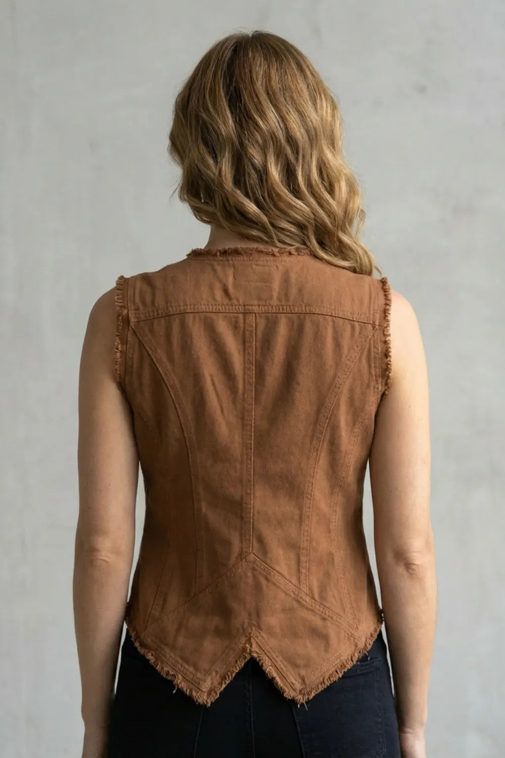 Distressed Button Denim Vest – Western-Inspired Statement Piece
