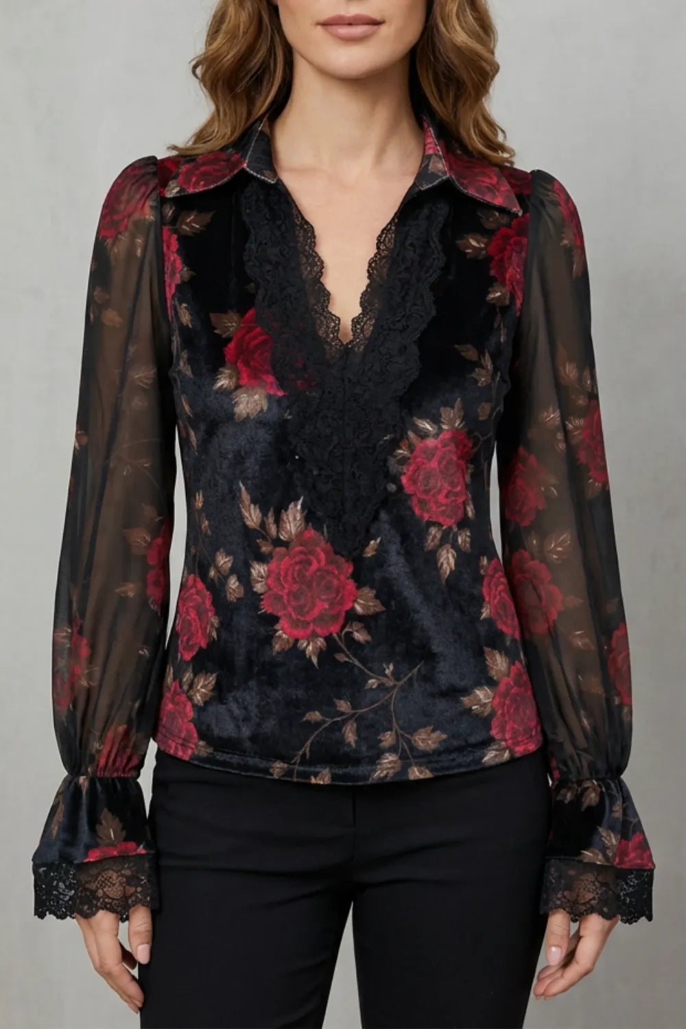 Lace Cuff Velvet Blazer – Tailored Romantic Jacket