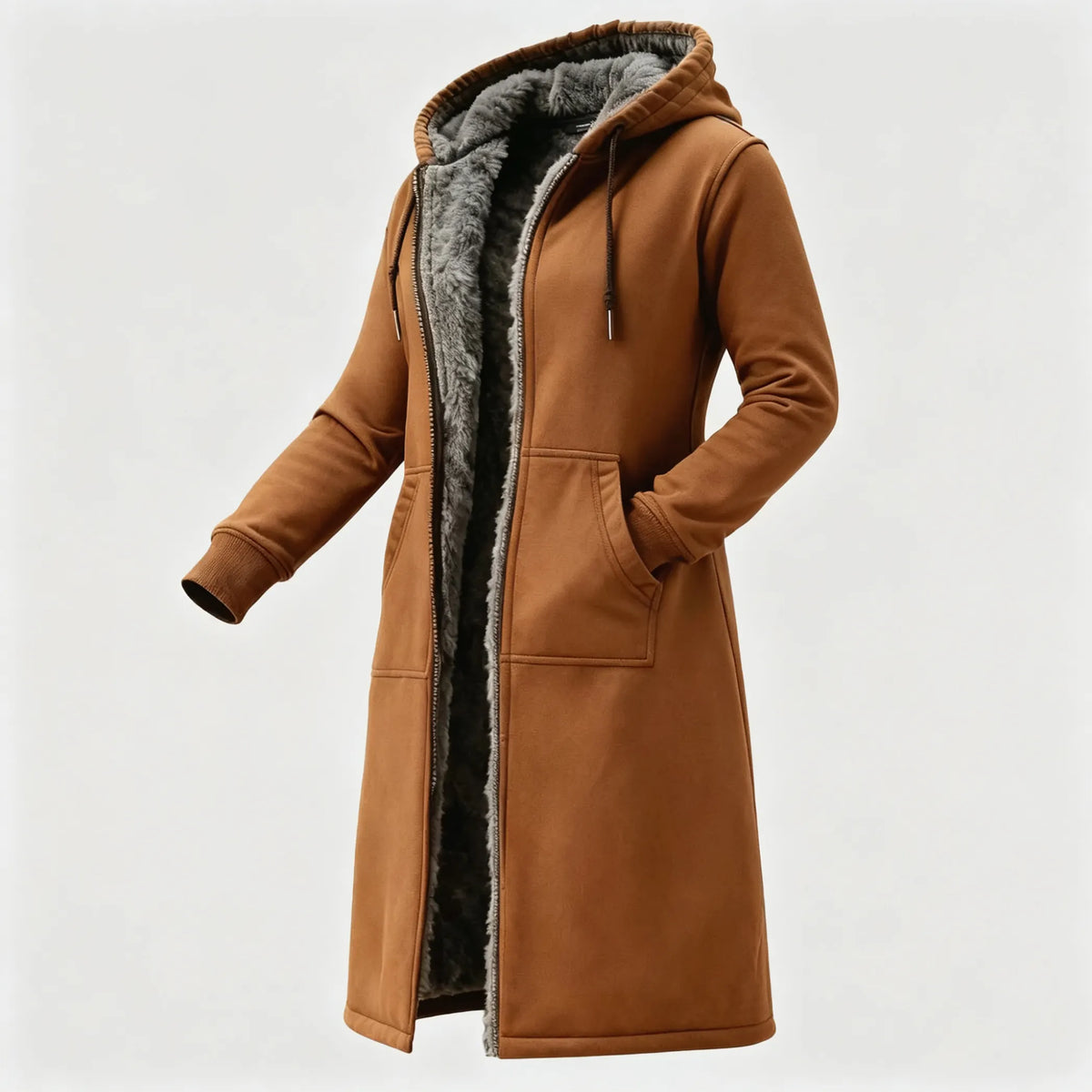 Women's Vintage Fleece Pocket Full Zip Long Sleeve Hoodie Long Coat