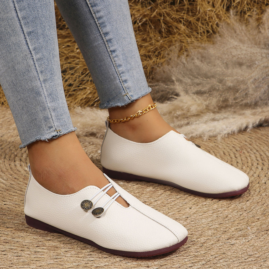 Women's Elegant soft sole round toe buckle decoration Flat Shoes