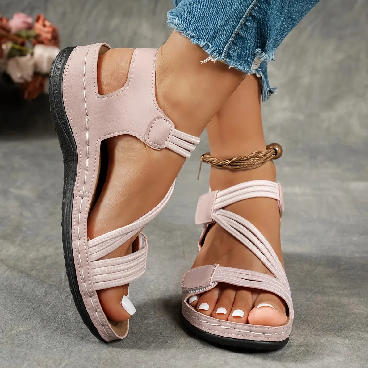 Elastic Strap Walking Sandals – Lightweight Open Toe Comfort Sandals