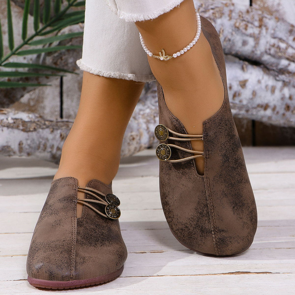 Women's Elegant soft sole round toe buckle decoration Flat Shoes