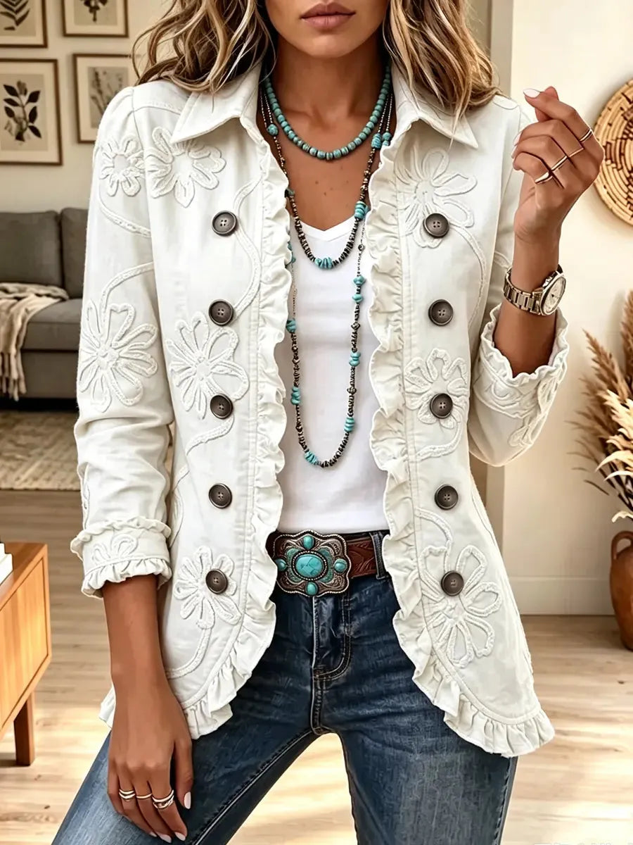 Retro Floral Pattern Art Casual Stylish Lapel Long Sleeve Cotton Coat