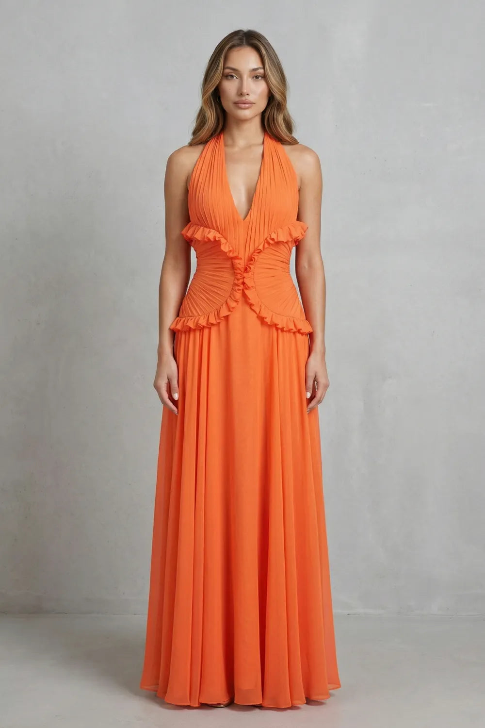 Sunset romance – Women’s Halter Ruffle A-Line Maxi Dress