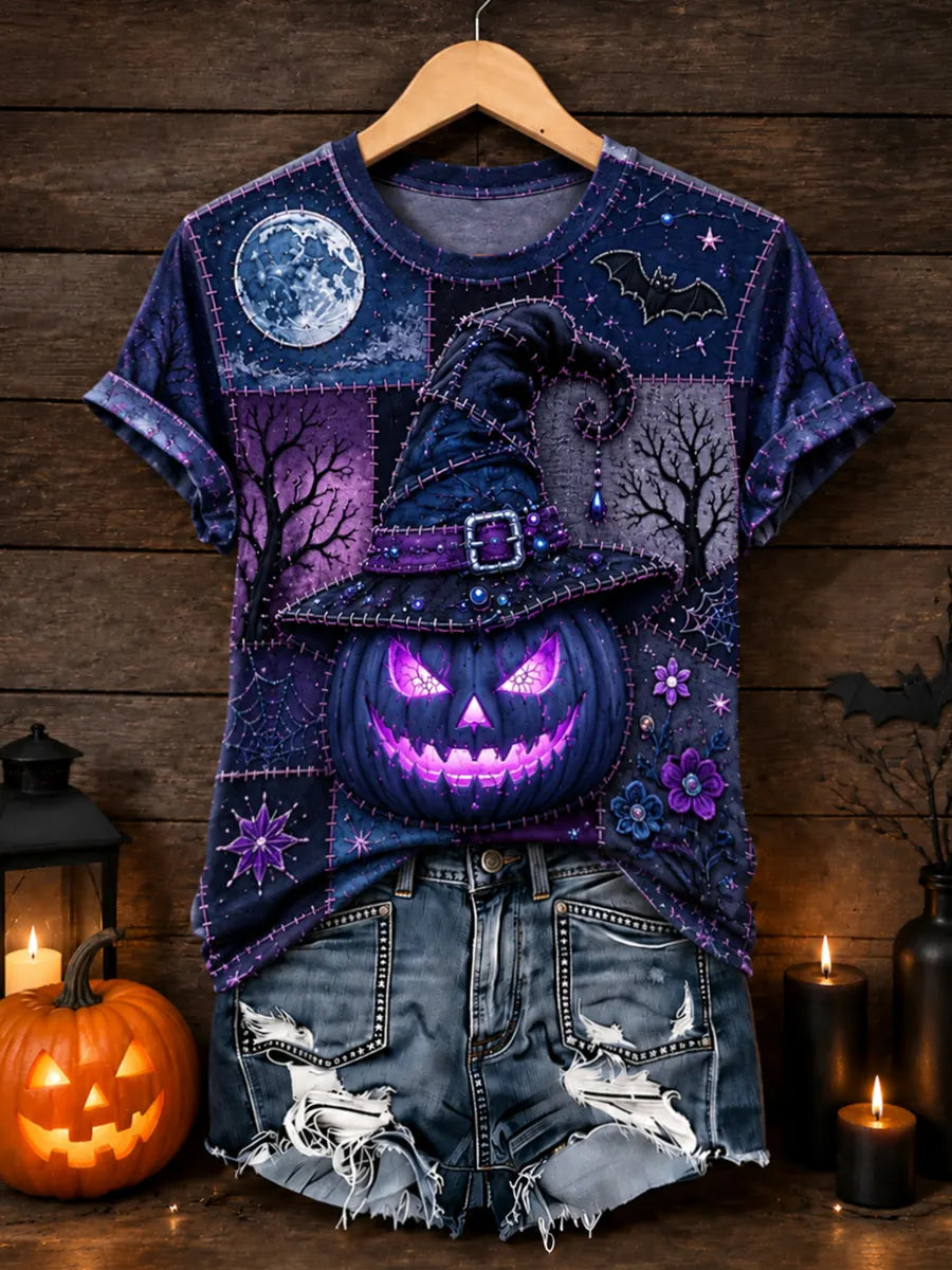 Women's Halloween Funny Pumpkin Print Casual T-Shirt