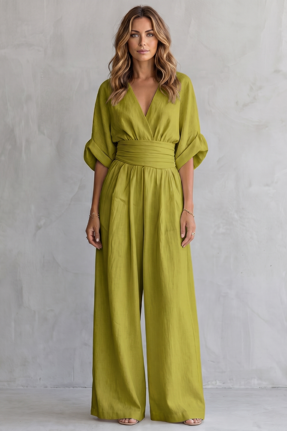 Draped waist elegance – Wide-leg jumpsuit