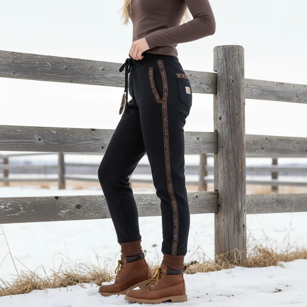 Women's Retro Ethnic Style Half-Zip Stand Collar Sweatshirt And Trousers Set