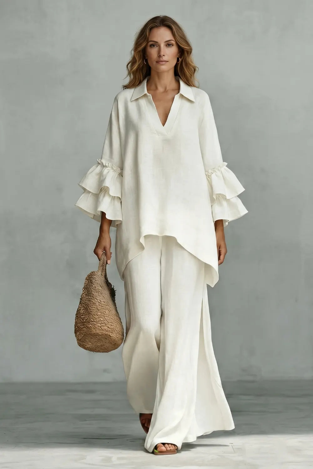 Ruffled sleeve ease – Trouser set