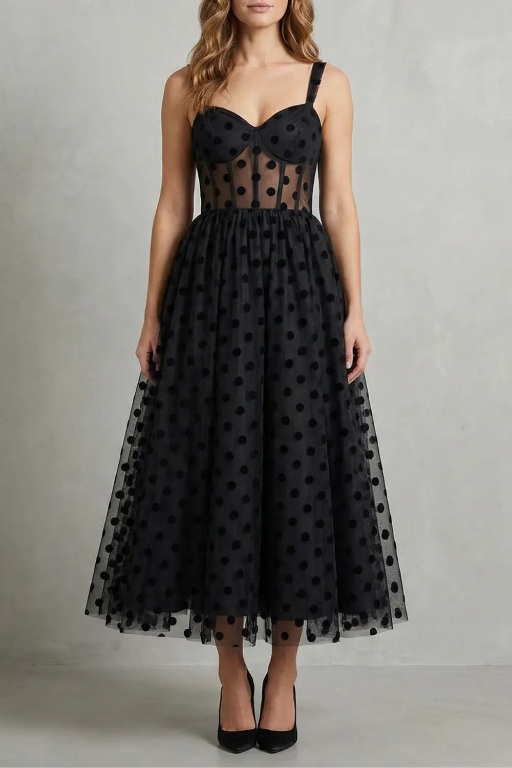 Polka dot mesh elegance – Midi dress