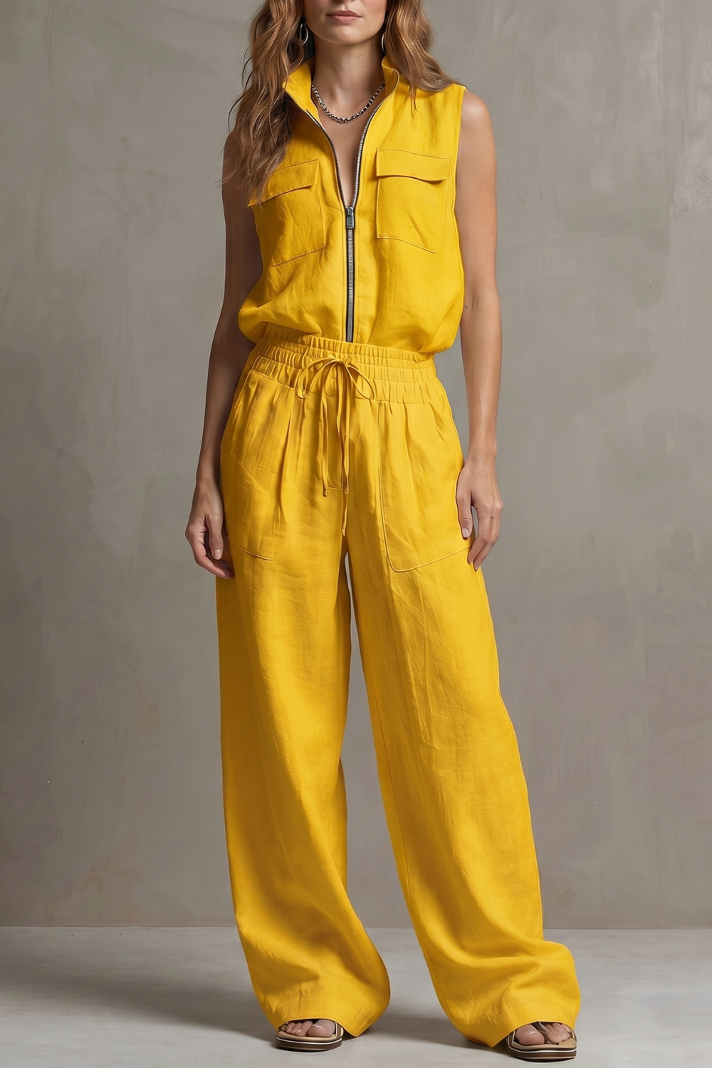 Relaxed zip-front elegance – Trouser set
