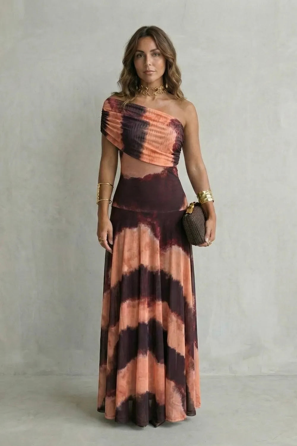 Elegant draped neckline – One shoulder maxi dress