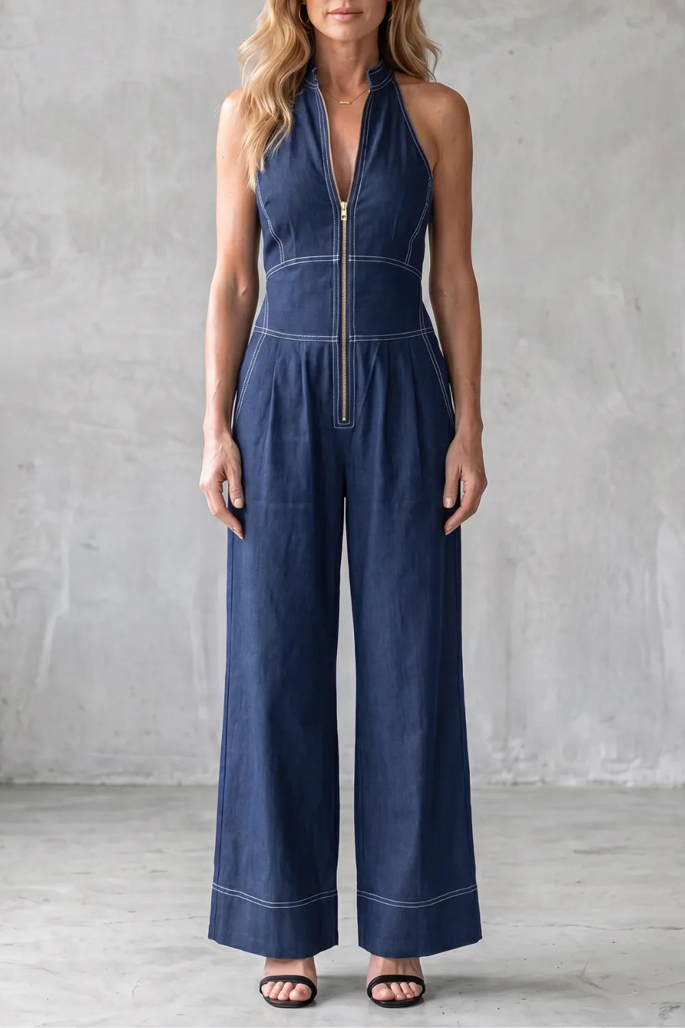 Contrast stitch utility – Wide-leg jumpsuit