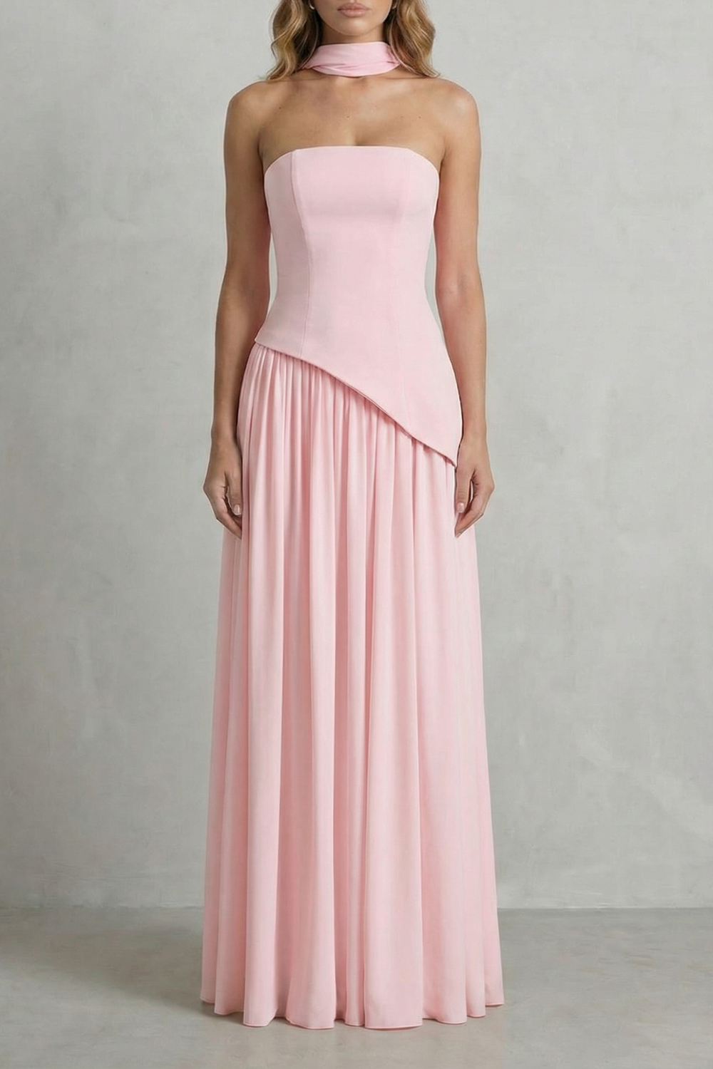 Sculpted draped slit – Strapless maxi dress