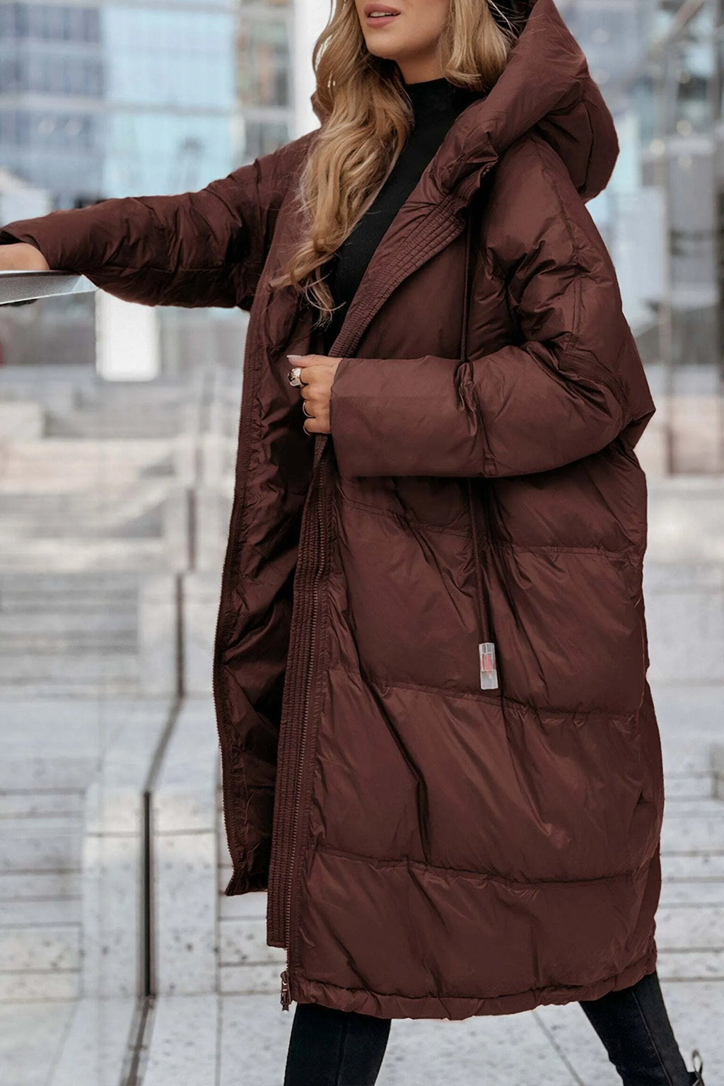 Women's Hooded Long Sleeve Mid-length Cotton Coat