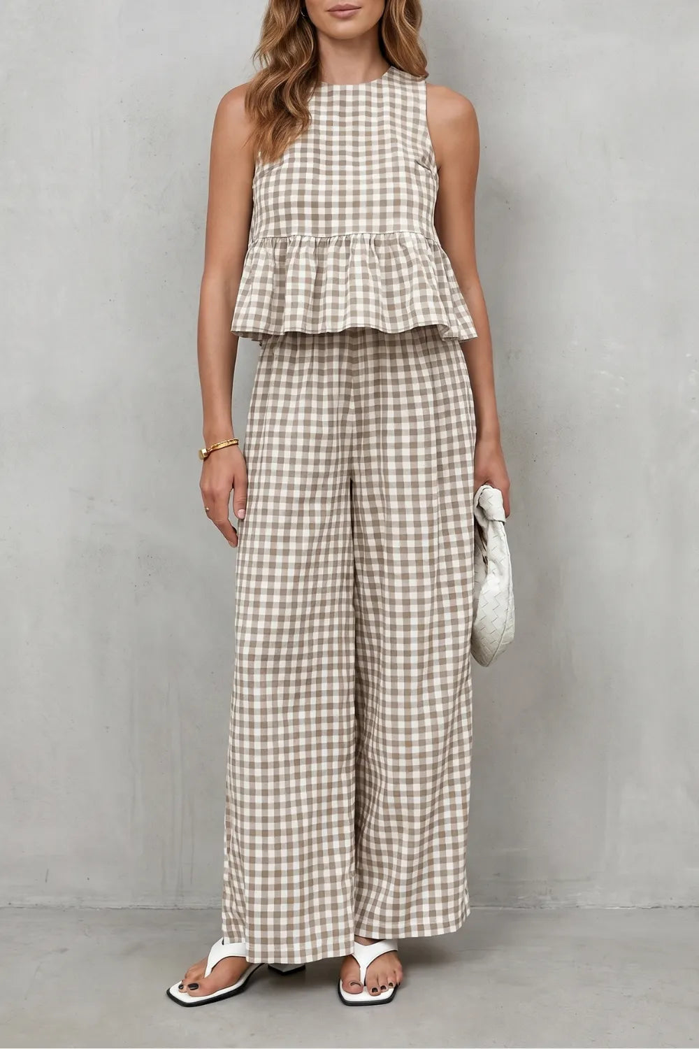 Charming gingham pattern – Two-piece trouser set