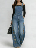 Women's Casual Loose Denim Overalls Wide-leg Jumpsuit