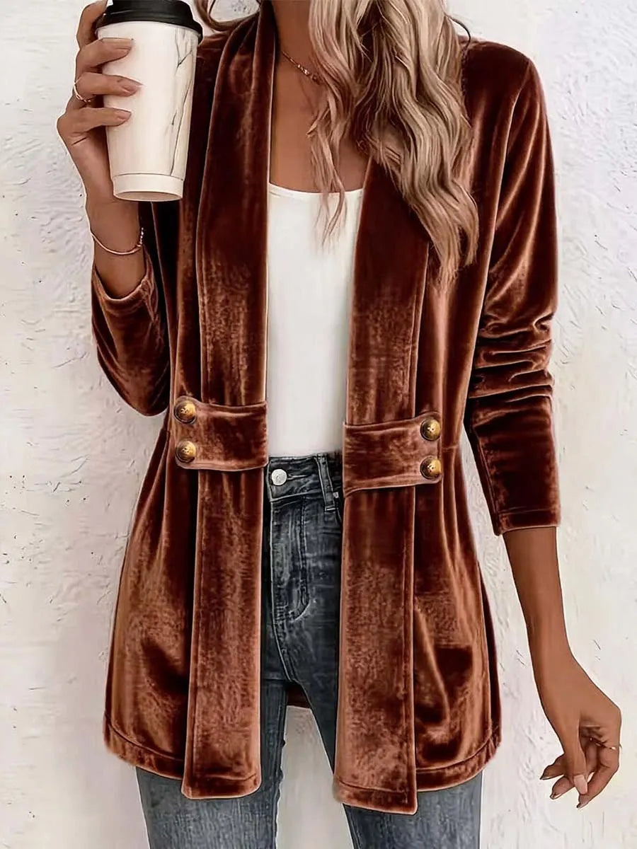 Retro Elegant Long Sleeve Casual Loose Stylish Velvet Cardigan Coat