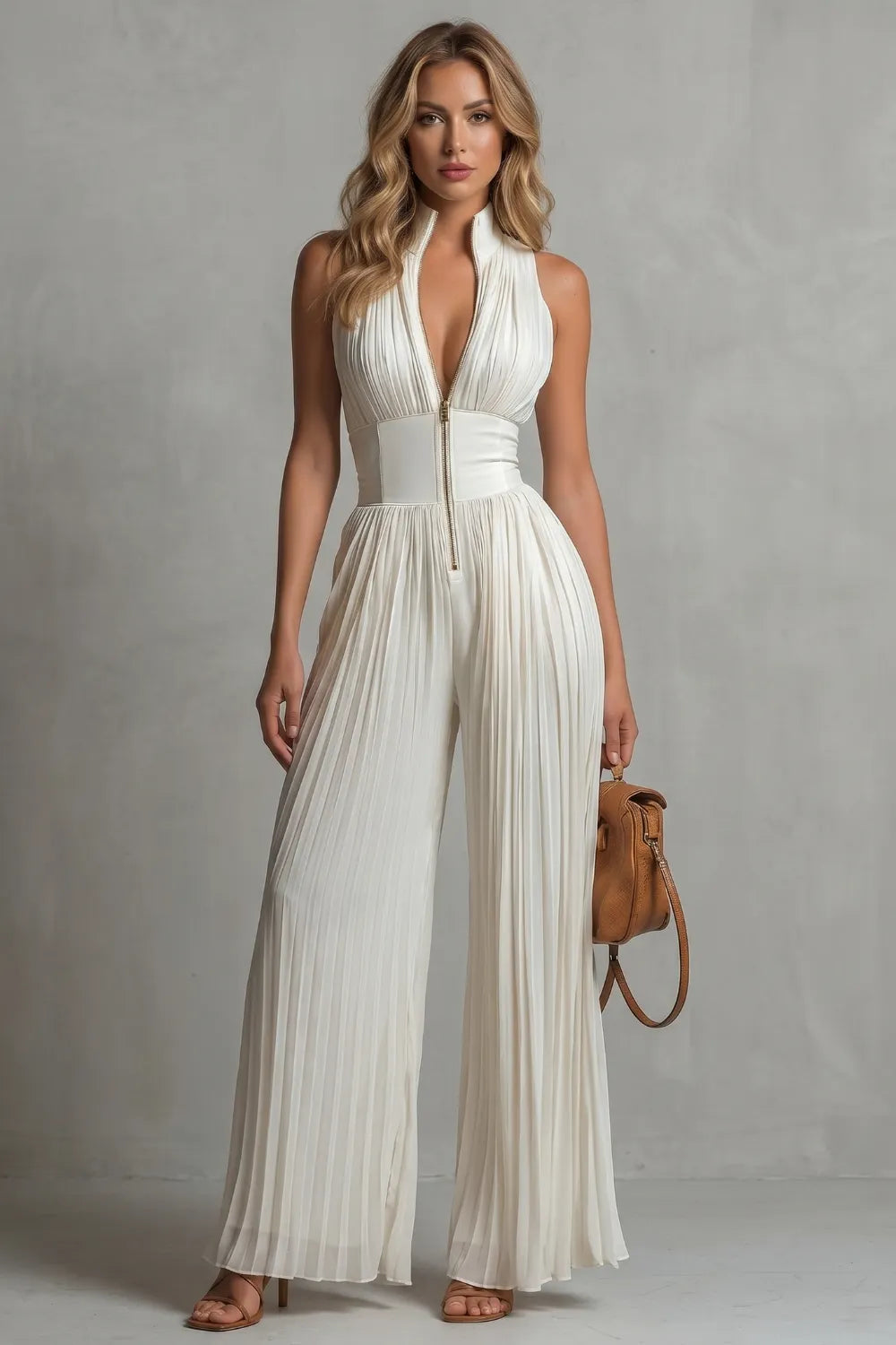 Pleated halter elegance – Wide-leg jumpsuit