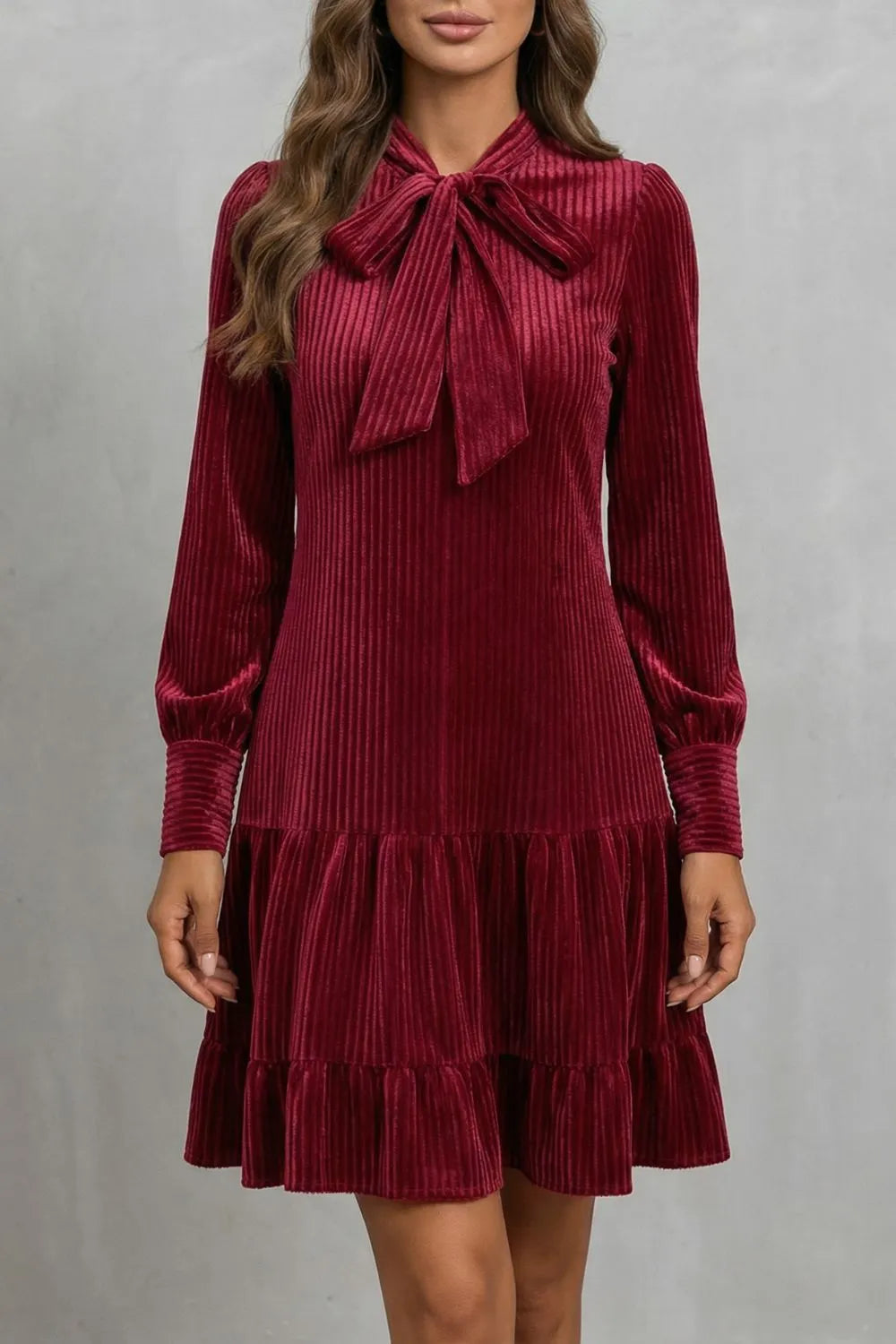 Bow tie detail – Velvety Corduroy mini dress