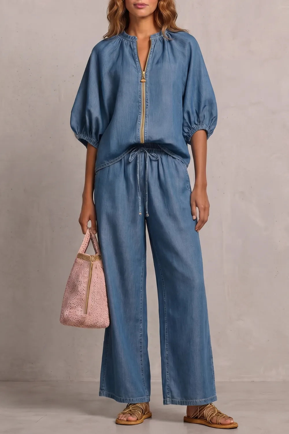 Relaxed zip-front comfort – Trouser set