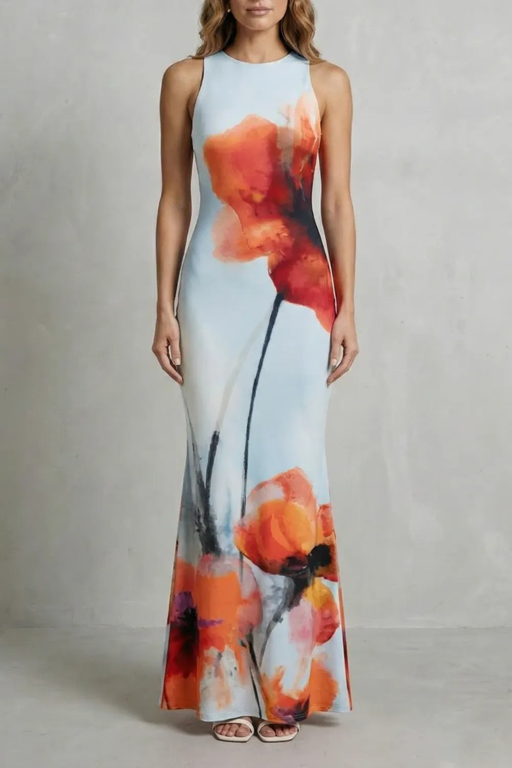 Artistic floral print – Fishtail maxi dress