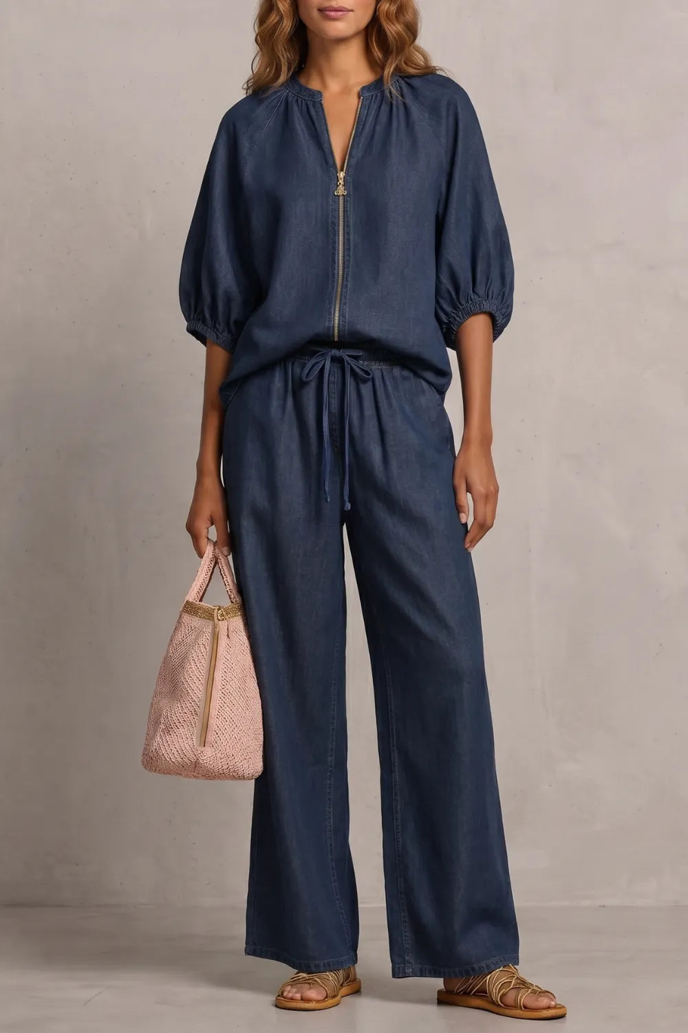 Relaxed zip-front comfort – Trouser set