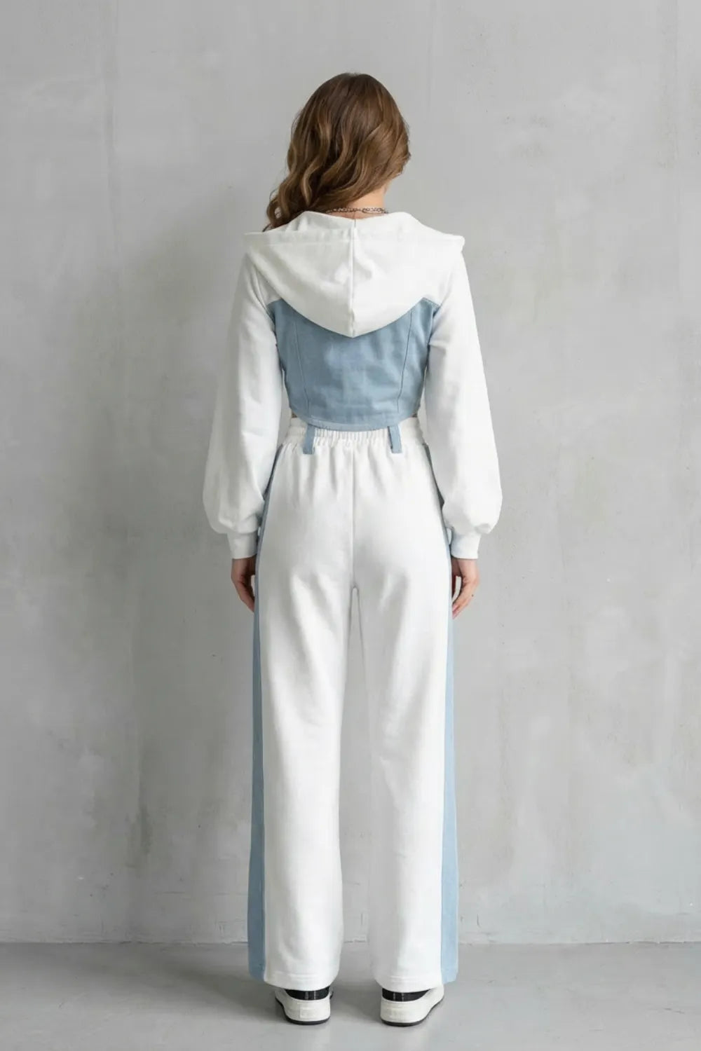 Denim Splice – Two-Piece Hoodie & Sweatpant Set