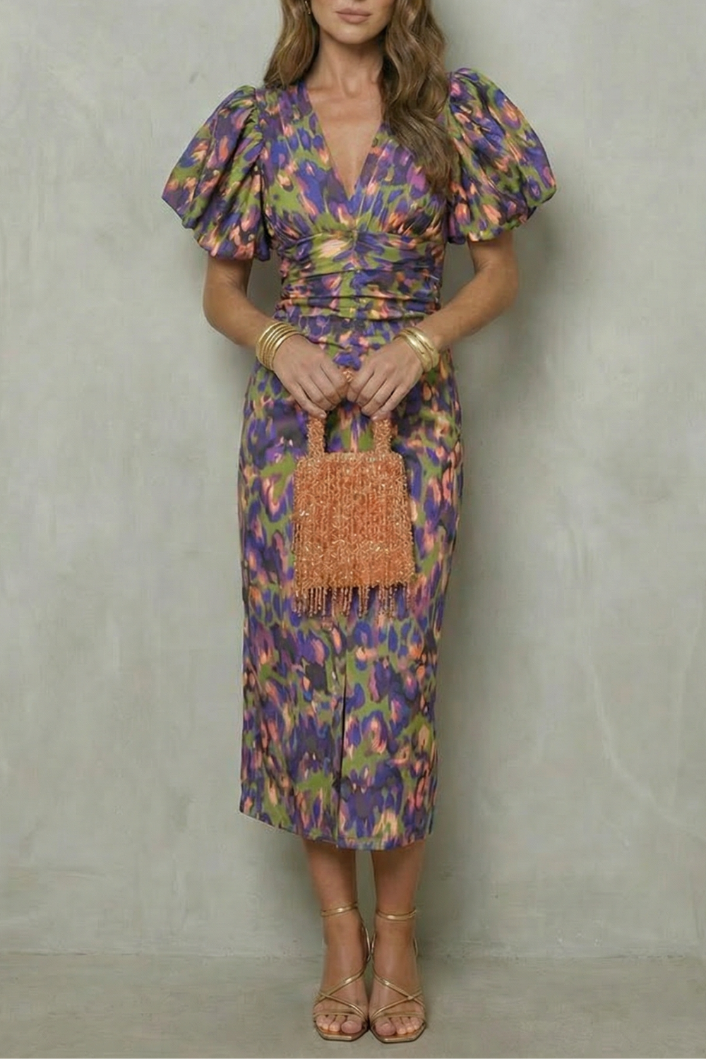 Bold abstract statement – Puff sleeve midi dress