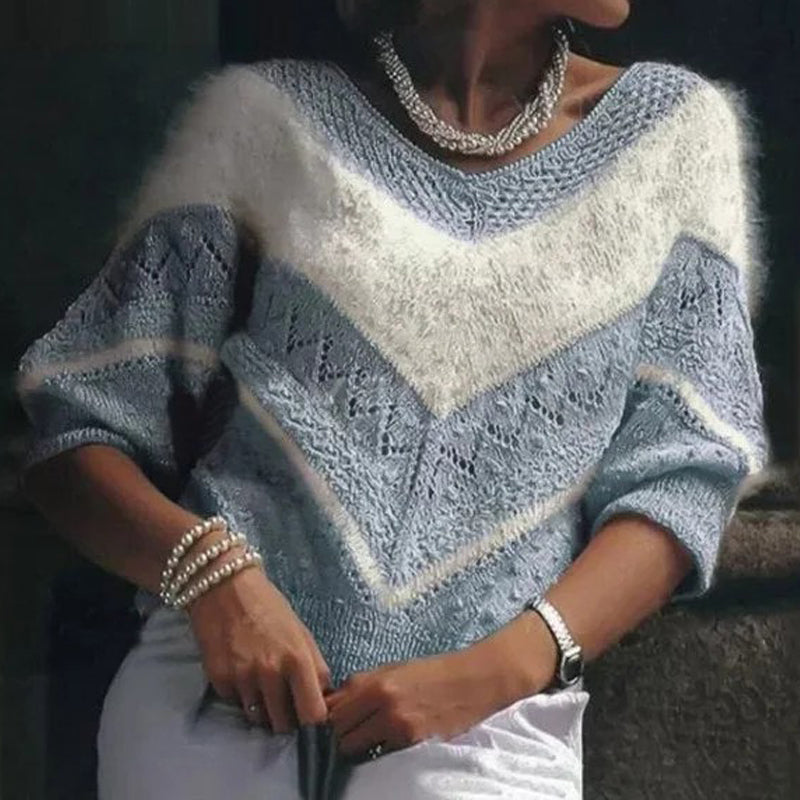 Pink Awareness Jacquard Cozy Knit V-Neck Sweater