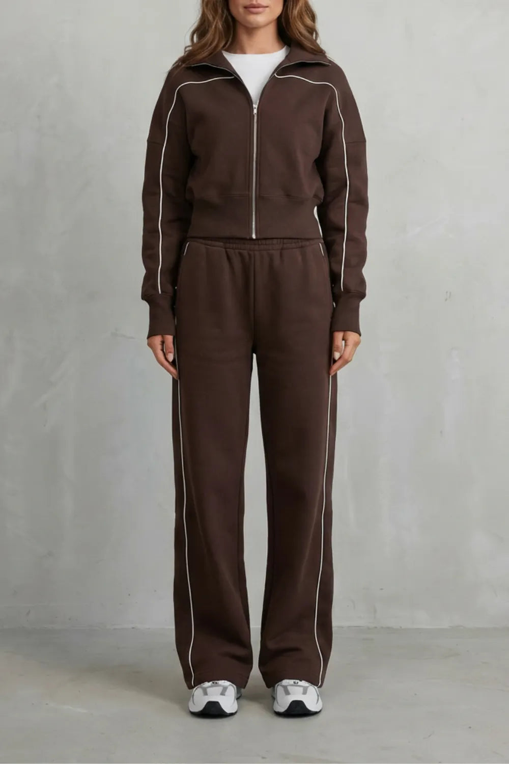 Urban Edge Piped Zip Jacket & Wide-Leg Pants Set