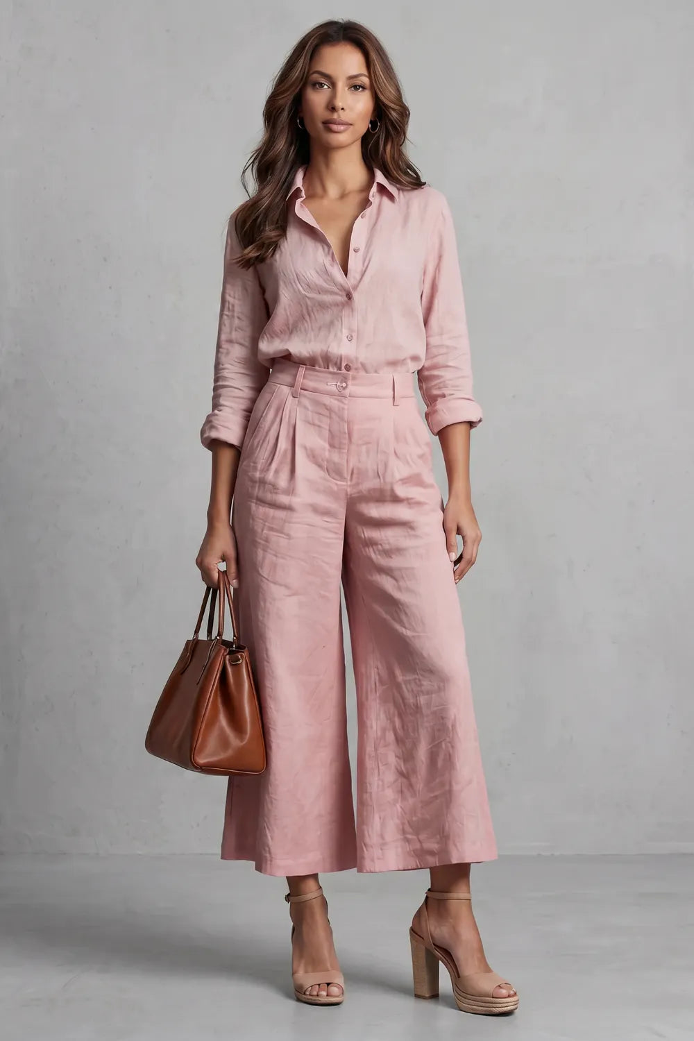 Soft linen finish – Wide-leg co-ord set