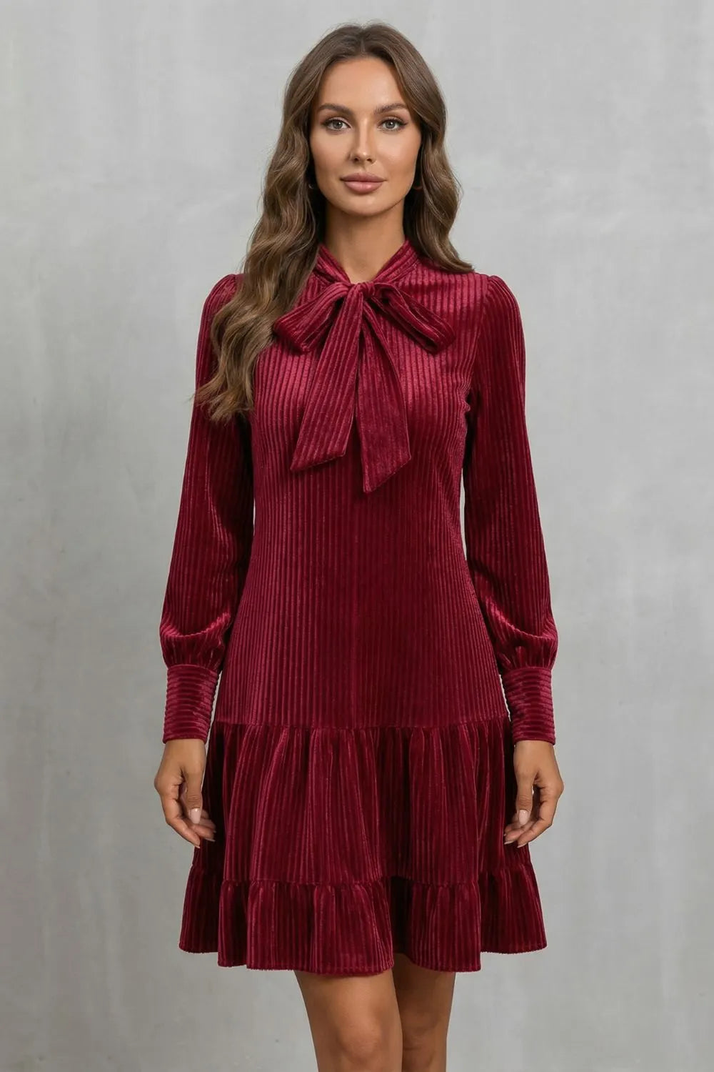 Bow tie detail – Velvety Corduroy mini dress
