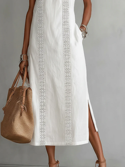 ?? Retro Cozy Lace Minimalist Linen Dress — Timeless. Elegant. Effortlessly You.