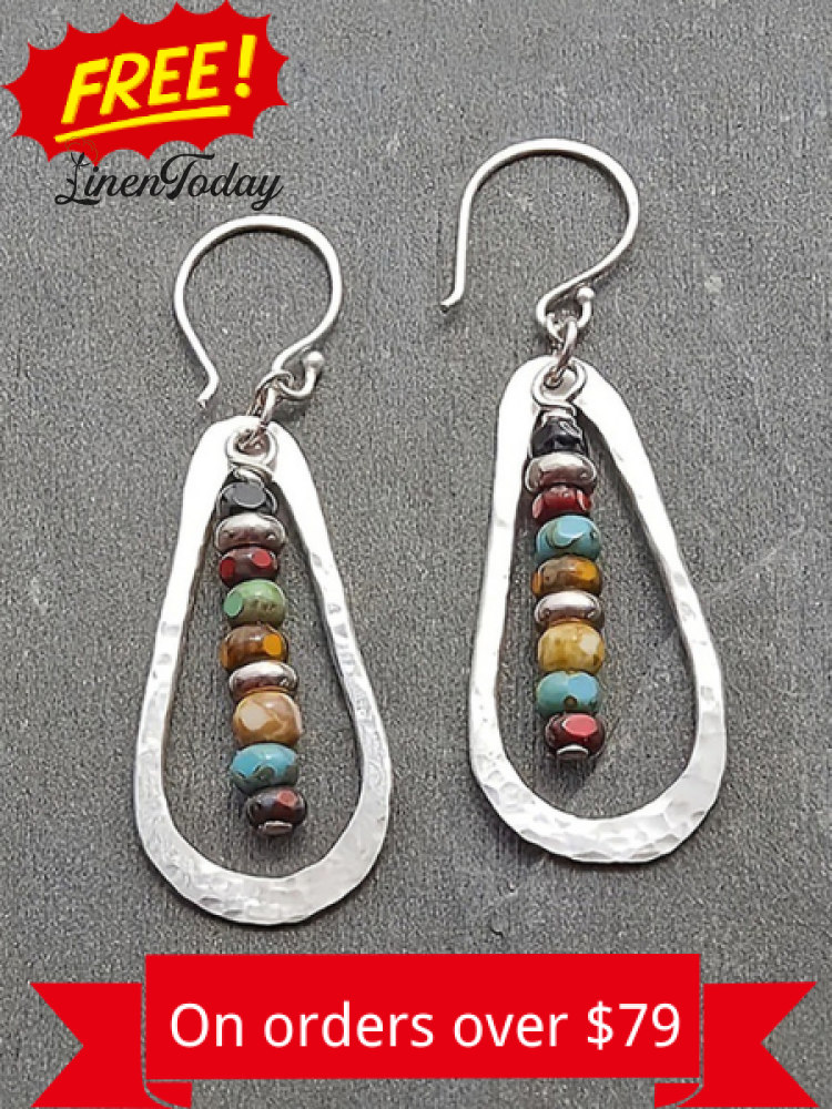 Handmade Multicolor Beads Teardrop Pendant Earrings