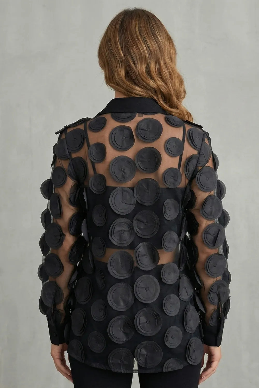 Sheer floral appliqué design – Mesh blouse