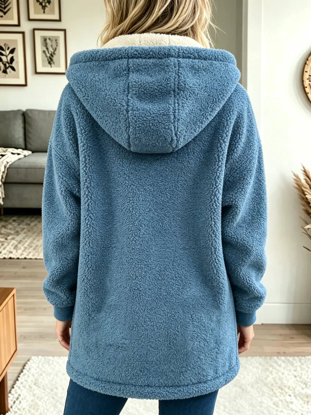 Women's Plush Sherpa Hooded Zip-Up Coat