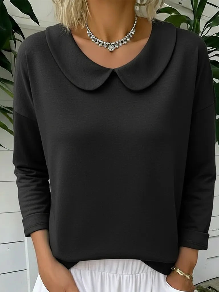 Cozy Vintage Peter Pan Collar Cotton Sweatshirt Top