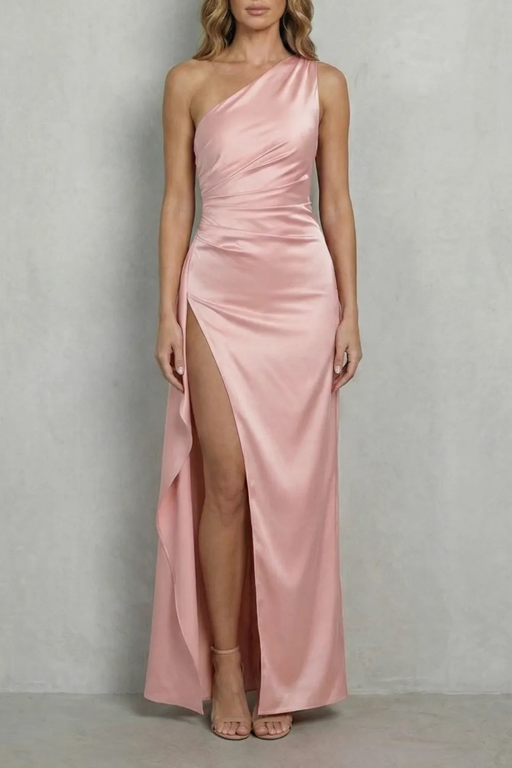 Liquid satin drape – One-shoulder evening gown