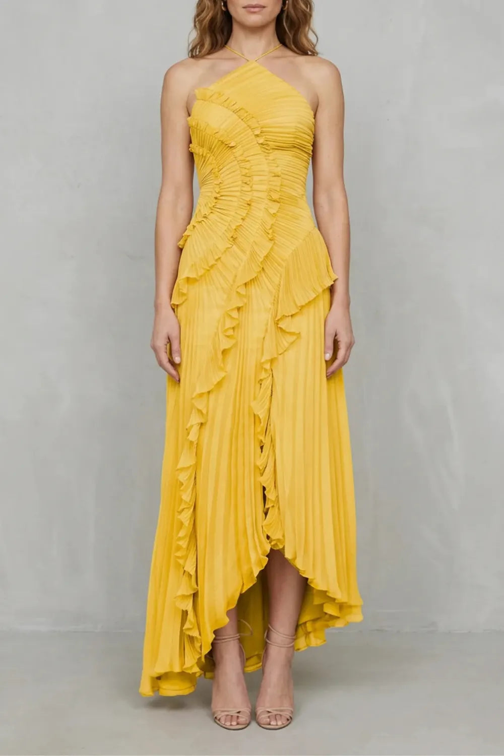 Sculpted pleats – One-shoulder midi dress