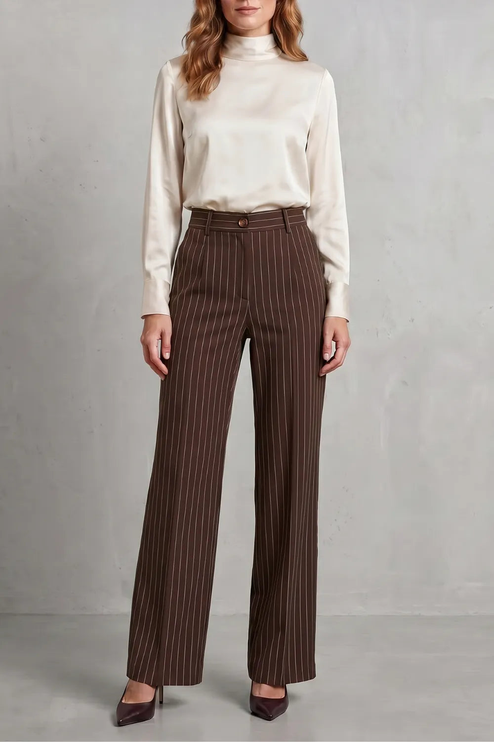Refined pinstripe elegance – Wide-leg trousers