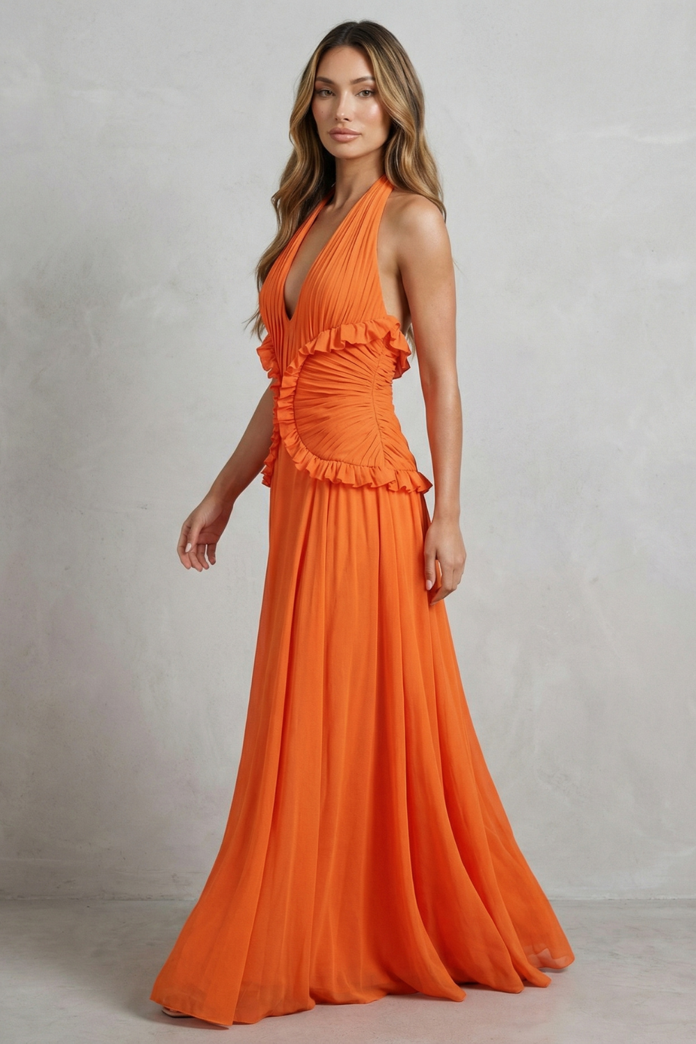 Sunset romance – Women’s Halter Ruffle A-Line Maxi Dress
